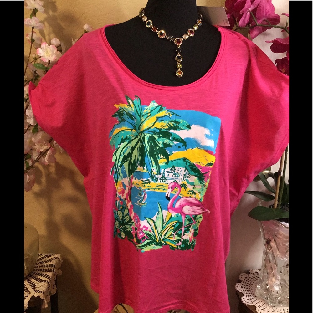 NWT KiwiFresh 2X Pink Flamingo Island Tropical Top - Picture 9 of 12